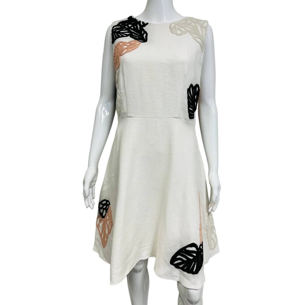 HUGO BOSS Ivory Leaf DYFERA Embroidered Sleeveless Knee Length A-Line Dress 8